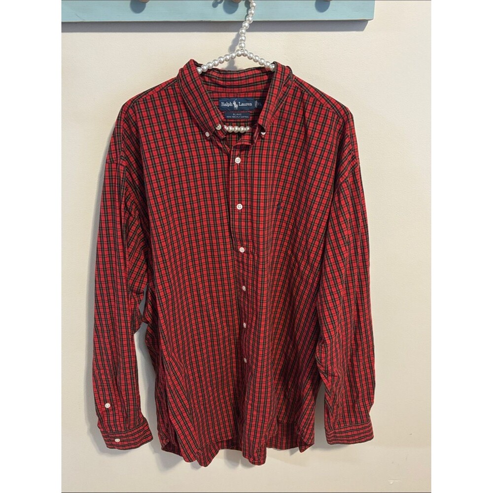 Ralph Lauren Red and Black Plaid Button-Down Shirt xl Blake